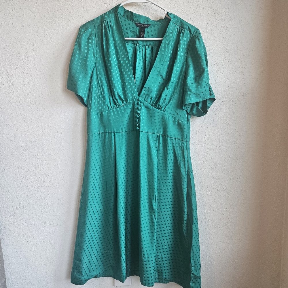 Banana Republic Silk Vintage Pin Up Style Dotted Dress, in Teal (10)